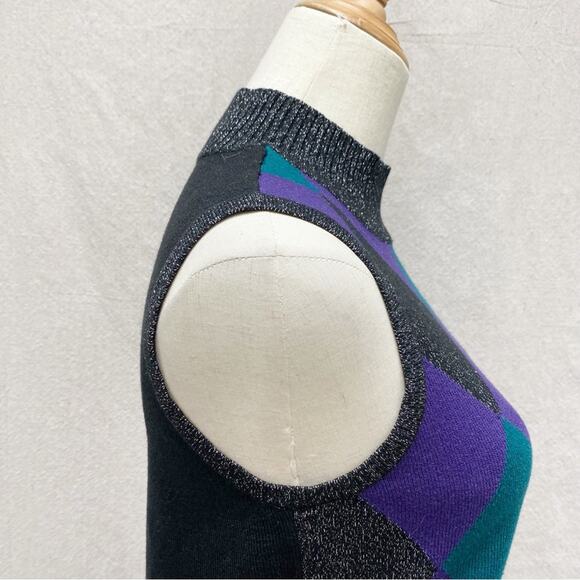 Vintage 90s argyle metallic accent sleeveless mock neck sweater Size‎ Small - Picture 9 of 12